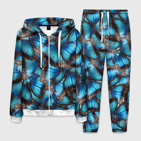 Мужской костюм 3D с принтом Небесный рой в Екатеринбурге, 100% полиэстер | Манжеты и пояс оформлены тканевой резинкой, двухслойный капюшон со шнурком для регулировки, карманы спереди | бабочка | бабочки | белый | синий | черный | яркий цвет