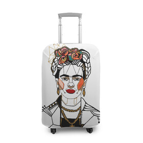 Чехол для чемодана 3D с принтом Фрида Кало  в Екатеринбурге, 86% полиэфир, 14% спандекс | двустороннее нанесение принта, прорези для ручек и колес | Тематика изображения на принте: кало | картинки | популярные | прикольные | фрида | цветы | человек