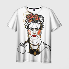 Мужская футболка 3D с принтом Фрида Кало  в Екатеринбурге, 100% полиэфир | прямой крой, круглый вырез горловины, длина до линии бедер | кало | картинки | популярные | прикольные | фрида | цветы | человек