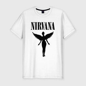 Мужская футболка премиум с принтом NIRVANA в Екатеринбурге, 92% хлопок, 8% лайкра | приталенный силуэт, круглый вырез ворота, длина до линии бедра, короткий рукав | nirvana | nirvana smells | nirvana smells like | teen spirit | курт кобейн | нирвана | нирвана песни.
