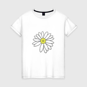 Женская футболка хлопок с принтом Ромашка в Екатеринбурге, 100% хлопок | прямой крой, круглый вырез горловины, длина до линии бедер, слегка спущенное плечо | белый цветок | лепестки | природа | растение | ромашка | цветок