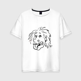 Женская футболка хлопок Oversize с принтом Эйнштейн в Екатеринбурге, 100% хлопок | свободный крой, круглый ворот, спущенный рукав, длина до линии бедер
 | графика | знаменитые | исторические | картинки | личности | мультфильм | прикольные | штриховая | эйнштейн | язык