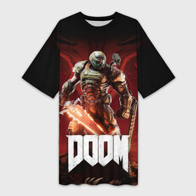 Платье-футболка 3D с принтом Doom в Екатеринбурге,  |  | aerospace | corporation | doom | doomguy | eternal | mars | shooter | slayer | uac | union | дум | корпорация | марс | объединённая | палач | рока | солдат | шутер