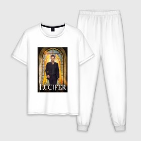 Мужская пижама хлопок с принтом Lucifer в Екатеринбурге, 100% хлопок | брюки и футболка прямого кроя, без карманов, на брюках мягкая резинка на поясе и по низу штанин
 | Тематика изображения на принте: 