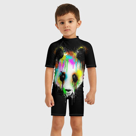 Детский купальный костюм 3D с принтом panda в Екатеринбурге, Полиэстер 85%, Спандекс 15% | застежка на молнии на спине | bear | panda | арт | животные | звери | медведь | панда | рисунок