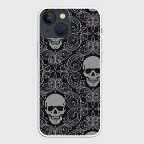 Чехол для iPhone 13 mini с принтом Весёлый Роджер в Екатеринбурге,  |  | белый | веселый роджер | день мёртвых | череп | черепа | черный