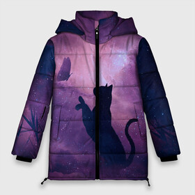 Женская зимняя куртка 3D с принтом Бабочка кот силуэт фиолетовый в Екатеринбурге, верх — 100% полиэстер; подкладка — 100% полиэстер; утеплитель — 100% полиэстер | длина ниже бедра, силуэт Оверсайз. Есть воротник-стойка, отстегивающийся капюшон и ветрозащитная планка. 

Боковые карманы с листочкой на кнопках и внутренний карман на молнии | арт | бабочка | графика | дым | звезды | космос | кот | молния | образ | персонаж | рисунок | силуэт | сиреневый | туман | фантастика | фиолетовый | фэнтези | черная кошка | чернильный