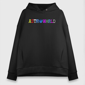 Женское худи Oversize хлопок с принтом TRAVIS SCOTT ASTROWORLD в Екатеринбурге, френч-терри — 70% хлопок, 30% полиэстер. Мягкий теплый начес внутри —100% хлопок | боковые карманы, эластичные манжеты и нижняя кромка, капюшон на магнитной кнопке | astronomical | astroworld | cactus jack | fortnite | la flame | rodeo | travis scott | кактус джек | пламя | трэвис скотт | фортнайт