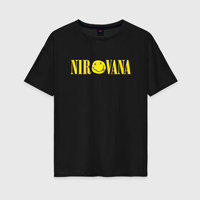 Женская футболка хлопок Oversize с принтом NIRVANA в Екатеринбурге, 100% хлопок | свободный крой, круглый ворот, спущенный рукав, длина до линии бедер
 | nirvana | nirvana smells like | rock | teen spirit | курт кобейн | нирвана | песни | рок.