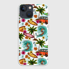 Чехол для iPhone 13 mini с принтом Летнее Настроение в Екатеринбурге,  |  | Тематика изображения на принте: волны | деревья | купальник | лето | листья | море | океан | остров | отпуск | пальмы | пляж | природа | птицы | путешествие | серфинг | солнце | спорт | таиланд | тропики | туризм | цветы
