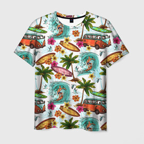 Мужская футболка 3D с принтом Летнее Настроение в Екатеринбурге, 100% полиэфир | прямой крой, круглый вырез горловины, длина до линии бедер | волны | деревья | купальник | лето | листья | море | океан | остров | отпуск | пальмы | пляж | природа | птицы | путешествие | серфинг | солнце | спорт | таиланд | тропики | туризм | цветы