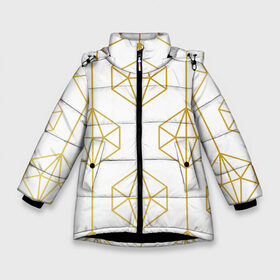 Зимняя куртка для девочек 3D с принтом Геометрический орнамент золото в Екатеринбурге, ткань верха — 100% полиэстер; подклад — 100% полиэстер, утеплитель — 100% полиэстер. | длина ниже бедра, удлиненная спинка, воротник стойка и отстегивающийся капюшон. Есть боковые карманы с листочкой на кнопках, утяжки по низу изделия и внутренний карман на молнии. 

Предусмотрены светоотражающий принт на спинке, радужный светоотражающий элемент на пуллере молнии и на резинке для утяжки. | big pictures | геометрический | золото | картинки | орнамент | прикольные | текстура | тренды