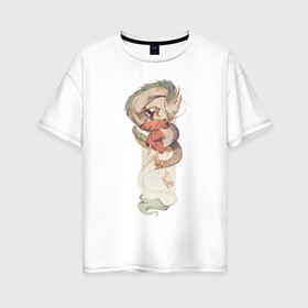 Женская футболка хлопок Oversize с принтом Хаку и Тихиро в Екатеринбурге, 100% хлопок | свободный крой, круглый ворот, спущенный рукав, длина до линии бедер
 | studio ghibli | аниме | унесённые призраками | хаяо миядзаки