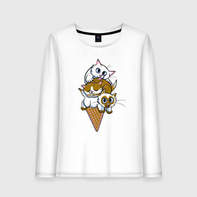 Женский лонгслив хлопок с принтом Ice Cream Cats в Екатеринбурге, 100% хлопок |  | animal | cat | cute | kitty | meow | друг | еда | животные | киска | китти | кот | котенок | котик | кошечка | кошка | лев | леопард | милый | мороженое | мур | мяу | пантера | питомец | рысь | тигр | улыбка