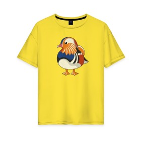 Женская футболка хлопок Oversize с принтом Мандаринка в Екатеринбурге, 100% хлопок | свободный крой, круглый ворот, спущенный рукав, длина до линии бедер
 | графика | китайская | классная | летняя | милая | мимимишная | особенная | принт | птица | птичка | радостная | утка | уточка | яркая