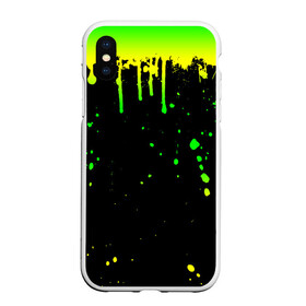 Чехол для iPhone XS Max матовый с принтом НЕОНОВЫЕ ПОДТЕКИ в Екатеринбурге, Силикон | Область печати: задняя сторона чехла, без боковых панелей | вода | желтый | зеленый | капли | кляксы | краска | неон | неоновый | подтеки | пятна