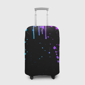 Чехол для чемодана 3D с принтом НЕОНОВЫЕ ПОДТЕКИ в Екатеринбурге, 86% полиэфир, 14% спандекс | двустороннее нанесение принта, прорези для ручек и колес | вода | капли | кляксы | краска | неон | неоновый | подтеки | пятна | фиолетовый