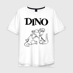 Мужская футболка хлопок Oversize с принтом DINO в Екатеринбурге, 100% хлопок | свободный крой, круглый ворот, “спинка” длиннее передней части | bamm bamm rubble | barney rubble | bedrock | betty rubble | dino | flintstones | fred flintstone | hoppy | pebbles | stone age | vdgerir | wilma | флинстоун | флинтстоун