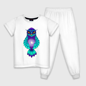 Детская пижама хлопок с принтом Космическая сова в Екатеринбурге, 100% хлопок |  брюки и футболка прямого кроя, без карманов, на брюках мягкая резинка на поясе и по низу штанин
 | арт | бирюзовый | животные | картинка | космическая спираль | космос | рисунок | синий | сова | спираль