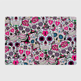 Магнитный плакат 3Х2 с принтом Весёлые черепа в Екатеринбурге, Полимерный материал с магнитным слоем | 6 деталей размером 9*9 см | doodling | textures | tiles | белый | день мёртвых | дудлинг | желтый | звезды | зеленый | красный | кремовый | розовый | синий | тайлы | текстуры | фон | цветы | череп | черепа | черный