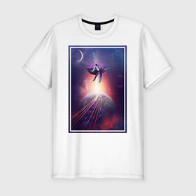 Мужская футболка хлопок Slim с принтом Космический путешественник в Екатеринбурге, 92% хлопок, 8% лайкра | приталенный силуэт, круглый вырез ворота, длина до линии бедра, короткий рукав | Тематика изображения на принте: 