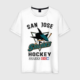 Мужская футболка хлопок с принтом SAN JOSE SHARKS в Екатеринбурге, 100% хлопок | прямой крой, круглый вырез горловины, длина до линии бедер, слегка спущенное плечо. | Тематика изображения на принте: hockey | nhl | san jose | sharks | sport | usa | акулы | надпись | нхл | сан хосе | символы | сообщение | спорт | сша | текст | фраза | хоккей | цитаты | шайбу
