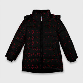 Зимняя куртка для девочек 3D с принтом Предатор Алфавит (Z) в Екатеринбурге, ткань верха — 100% полиэстер; подклад — 100% полиэстер, утеплитель — 100% полиэстер. | длина ниже бедра, удлиненная спинка, воротник стойка и отстегивающийся капюшон. Есть боковые карманы с листочкой на кнопках, утяжки по низу изделия и внутренний карман на молнии. 

Предусмотрены светоотражающий принт на спинке, радужный светоотражающий элемент на пуллере молнии и на резинке для утяжки. | Тематика изображения на принте: hunting grounds | predator | зубы | предатор | придатар | придатор | хищник