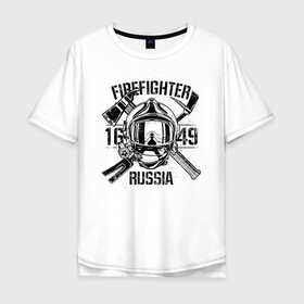 Мужская футболка хлопок Oversize с принтом FIREFIGHTER RUSSIA в Екатеринбурге, 100% хлопок | свободный крой, круглый ворот, “спинка” длиннее передней части | 112 | 23 февраля | 27 декабря | firefighter | герб | гкчс | знак | лого | логотип | министерство | мчс | мчс россии | мчсник | по чрезв | пожарная охрана | пожарник | пожарный | пч | россии | рф | символ | ситуации