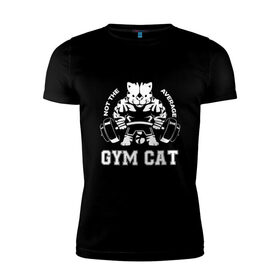 Мужская футболка хлопок Slim с принтом GYM Cat в Екатеринбурге, 92% хлопок, 8% лайкра | приталенный силуэт, круглый вырез ворота, длина до линии бедра, короткий рукав | animal | cat | cute | gym | kitty | meow | атлет | друг | животные | качок | киска | китти | кот | котенок | котик | кошечка | кошка | лев | леопард | милый | мур | мяу | надпись | пантера | питомец | рысь | сила | текст | тигр