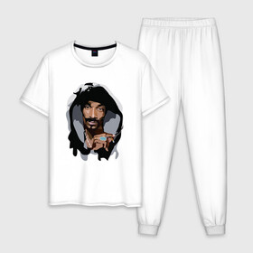 Мужская пижама хлопок с принтом Snoop Dogg в Екатеринбурге, 100% хлопок | брюки и футболка прямого кроя, без карманов, на брюках мягкая резинка на поясе и по низу штанин
 | Тематика изображения на принте: 2pac | black | dog | dr dre | hip hop | rap | snoop dogg | west coast | гангстер | микрофон | музыка | рифма | рэп | рэпер | снуп дог | собака | хип хоп