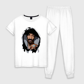 Женская пижама хлопок с принтом Snoop Dogg в Екатеринбурге, 100% хлопок | брюки и футболка прямого кроя, без карманов, на брюках мягкая резинка на поясе и по низу штанин | 2pac | black | dog | dr dre | hip hop | rap | snoop dogg | west coast | гангстер | микрофон | музыка | рифма | рэп | рэпер | снуп дог | собака | хип хоп