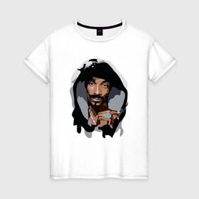 Женская футболка хлопок с принтом Snoop Dogg в Екатеринбурге, 100% хлопок | прямой крой, круглый вырез горловины, длина до линии бедер, слегка спущенное плечо | 2pac | black | dog | dr dre | hip hop | rap | snoop dogg | west coast | гангстер | микрофон | музыка | рифма | рэп | рэпер | снуп дог | собака | хип хоп
