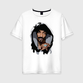 Женская футболка хлопок Oversize с принтом Snoop Dogg в Екатеринбурге, 100% хлопок | свободный крой, круглый ворот, спущенный рукав, длина до линии бедер
 | 2pac | black | dog | dr dre | hip hop | rap | snoop dogg | west coast | гангстер | микрофон | музыка | рифма | рэп | рэпер | снуп дог | собака | хип хоп