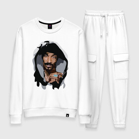 Женский костюм хлопок с принтом Snoop Dogg в Екатеринбурге, 100% хлопок | на свитшоте круглая горловина, мягкая резинка по низу. Брюки заужены к низу, на них два вида карманов: два 