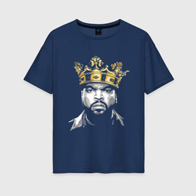 Женская футболка хлопок Oversize с принтом Ice Cube King в Екатеринбурге, 100% хлопок | свободный крой, круглый ворот, спущенный рукав, длина до линии бедер
 | 2pac | black | compton | dog | dr dre | hip hop | ice cube | king | nwa | rap | snoop dogg | west coast | westside | айс кьюб | гангстер | голос улиц | король | микрофон | музыка | рифма | рэп | рэпер | хип хоп
