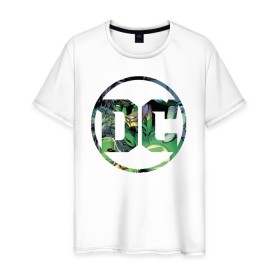 Мужская футболка хлопок с принтом Green Lantern в Екатеринбурге, 100% хлопок | прямой крой, круглый вырез горловины, длина до линии бедер, слегка спущенное плечо. | Тематика изображения на принте: dc | green lantern | shtatjl | зеленый фонарь | лига справедливости | логотип