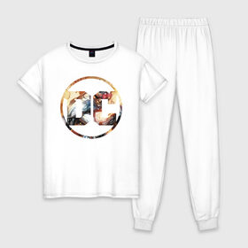 Женская пижама хлопок с принтом Cyborg в Екатеринбурге, 100% хлопок | брюки и футболка прямого кроя, без карманов, на брюках мягкая резинка на поясе и по низу штанин | cyborg | dc | shtatjl | киборг | логотип