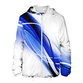 Мужская куртка 3D с принтом GEOMETRY STRIPES BLUE в Екатеринбурге, ткань верха — 100% полиэстер, подклад — флис | прямой крой, подол и капюшон оформлены резинкой с фиксаторами, два кармана без застежек по бокам, один большой потайной карман на груди. Карман на груди застегивается на липучку | abstraction | geometry | hexagon | neon | paints | stripes | texture | triangle | абстракция | брызги | геометрия | краски | неон | неоновый | соты | текстура