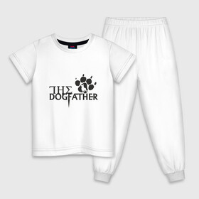 Детская пижама хлопок с принтом The Dogfather в Екатеринбурге, 100% хлопок |  брюки и футболка прямого кроя, без карманов, на брюках мягкая резинка на поясе и по низу штанин
 | Тематика изображения на принте: amimals | dog | doggy | woof | арт | боксер | бульдог | бультерьер | волк | гав | доберман | дог | долматинец | друг | животные | йорк | картинка | мопс | овчарка | пёс | песик | питомец | пудель | рисунок | сенбернар