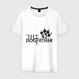 Мужская футболка хлопок с принтом The Dogfather в Екатеринбурге, 100% хлопок | прямой крой, круглый вырез горловины, длина до линии бедер, слегка спущенное плечо. | amimals | dog | doggy | woof | арт | боксер | бульдог | бультерьер | волк | гав | доберман | дог | долматинец | друг | животные | йорк | картинка | мопс | овчарка | пёс | песик | питомец | пудель | рисунок | сенбернар