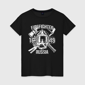 Женская футболка хлопок с принтом FIREFIGHTER RUSSIA в Екатеринбурге, 100% хлопок | прямой крой, круглый вырез горловины, длина до линии бедер, слегка спущенное плечо | 112 | 23 февраля | 27 декабря | firefighter | герб | гкчс | знак | лого | логотип | мчс | мчс россии | мчсник | пожарная охрана | пожарник | пожарный | пч | россии | рф | символ | ситуац | служба | спасатель