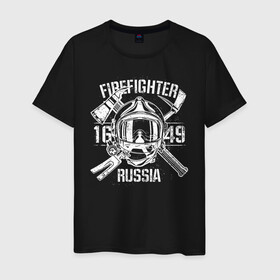 Мужская футболка хлопок с принтом FIREFIGHTER RUSSIA в Екатеринбурге, 100% хлопок | прямой крой, круглый вырез горловины, длина до линии бедер, слегка спущенное плечо. | Тематика изображения на принте: 112 | 23 февраля | 27 декабря | firefighter | герб | гкчс | знак | лого | логотип | мчс | мчс россии | мчсник | пожарная охрана | пожарник | пожарный | пч | россии | рф | символ | ситуац | служба | спасатель