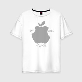 Женская футболка хлопок Oversize с принтом Яблоко в Екатеринбурге, 100% хлопок | свободный крой, круглый ворот, спущенный рукав, длина до линии бедер
 | apple | eva | jobs | leaf | newton | джобс | ева | лист | ньютон | яблоко