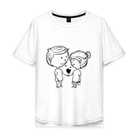Мужская футболка хлопок Oversize с принтом Пара в Екатеринбурге, 100% хлопок | свободный крой, круглый ворот, “спинка” длиннее передней части | девочка | картинки | любовь | мальчик | отношения | пара | прикольные | сердца