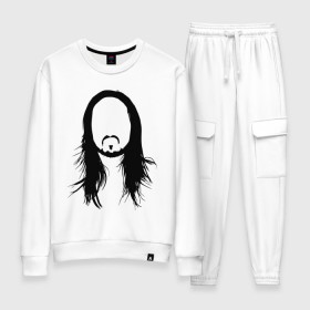 Женский костюм хлопок с принтом FORTNITE STEVE AOKI. в Екатеринбурге, 100% хлопок | на свитшоте круглая горловина, мягкая резинка по низу. Брюки заужены к низу, на них два вида карманов: два 