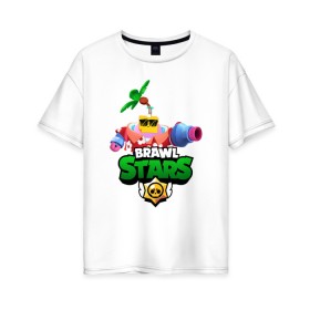 Женская футболка хлопок Oversize с принтом СПРУТ BRAWL STARS в Екатеринбурге, 100% хлопок | свободный крой, круглый ворот, спущенный рукав, длина до линии бедер
 | Тематика изображения на принте: brawl | brawl stars | brawl stars sprout | clash | sprout | tropical sprout | бравл старс | игра | мобильные игры | спраут | тропический спрут