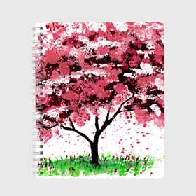Тетрадь с принтом Сакура в Екатеринбурге, 100% бумага | 48 листов, плотность листов — 60 г/м2, плотность картонной обложки — 250 г/м2. Листы скреплены сбоку удобной пружинной спиралью. Уголки страниц и обложки скругленные. Цвет линий — светло-серый
 | Тематика изображения на принте: pink | sakura | tree | дерево | дерево сакуры | природа | розовое | сакура | цветущее дерево