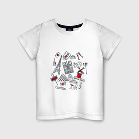 Детская футболка хлопок с принтом Париж Достопримечательности в Екатеринбурге, 100% хлопок | круглый вырез горловины, полуприлегающий силуэт, длина до линии бедер | Тематика изображения на принте: багет | достопримечательности | лувр | метро | муленруж | париж | эйфелева башня