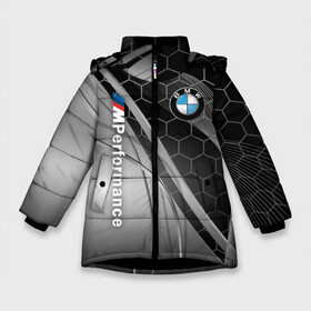 Зимняя куртка для девочек 3D с принтом BMW M POWER в Екатеринбурге, ткань верха — 100% полиэстер; подклад — 100% полиэстер, утеплитель — 100% полиэстер. | длина ниже бедра, удлиненная спинка, воротник стойка и отстегивающийся капюшон. Есть боковые карманы с листочкой на кнопках, утяжки по низу изделия и внутренний карман на молнии. 

Предусмотрены светоотражающий принт на спинке, радужный светоотражающий элемент на пуллере молнии и на резинке для утяжки. | bmw | bmw motorsport | bmw performance | carbon | m | m power | motorsport | performance | sport | бмв | карбон | моторспорт | спорт