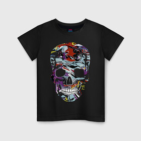 Детская футболка хлопок с принтом Skull в Екатеринбурге, 100% хлопок | круглый вырез горловины, полуприлегающий силуэт, длина до линии бедер | color | fashion | grin | jaw | orbits | paint | skull | teeth | vanguard | глазницы | зубы | краска | мода | оскал | пасть | цвет | череп